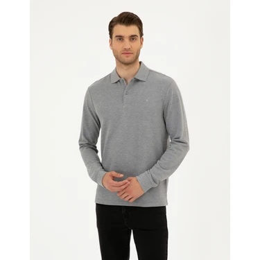 Pierre Cardin Erkek Gri Melanj Slim Fit Basic Sweatshirt