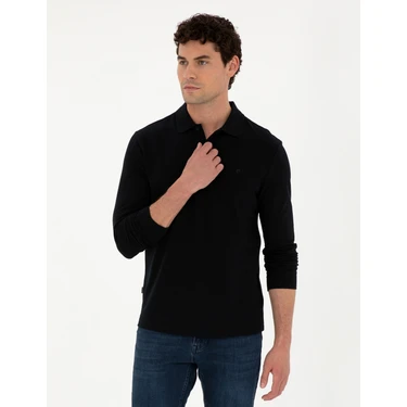 Pierre Cardin Erkek Siyah Slim Fit Basic Sweatshirt