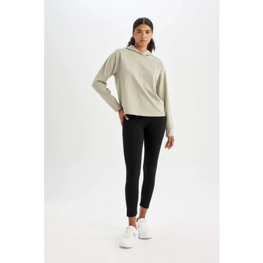 DeFacto Siyah Yüksek Bel Beli Saran Pamuklu Basic Sporcu Tayt