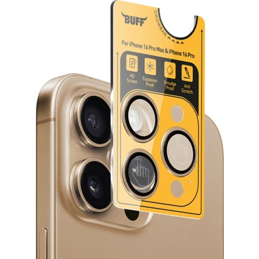 Buff iPhone 16 Pro Max / iPhone 16 Pro Titanyum Lens Koruyucu Gold