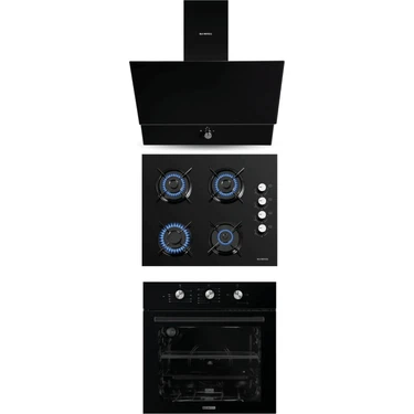 Kumtel Turbo Kristal Siyah Cam Ankastre Set (DA6-830 Davlumbaz + Ko-40 Tahdf Ocak + B66-SF2
