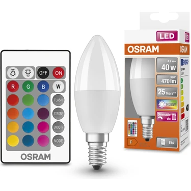 Osram Led 4.9 W RGBW 470lm E14 Duy 15 Farklı Renk ve Sarı Işık Kumandalı