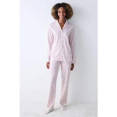 Penti Dreamy Gül Kurusu Pembe Gömlek Pantolon Pijama