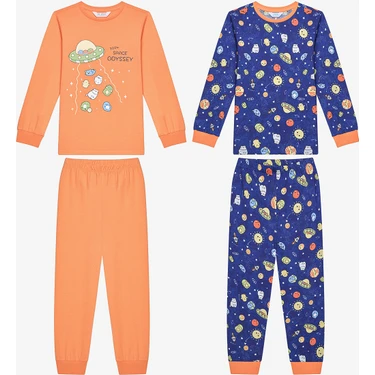 Pamuklu Erkek Çocuk Space 2li Çok Renkli Pijama