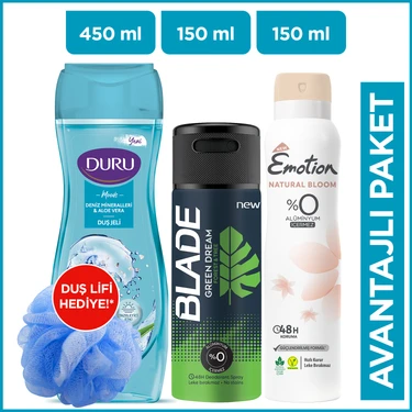 Duru Moods Deniz Mineralleri İle Aloe Vera Duş Jeli 450 ml + Blade Green Dream Erkek Deodorant 150