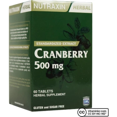 Nutraxin Cranberry 60 Tablet 500 mg Vegan İçerik ile Gluten Fiyatı