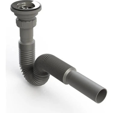Muffmatik Metal Ağızlı Körüklü Lavabo Mutfak Sifonu Lavabo Gider Borusu 1. Kalite