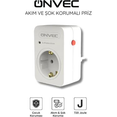 Onvec Tekli Akım ve Şok Korumalı Priz 720 Joule Beyaz Renkli Dayanıklı