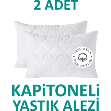 Suvay 2 Adet Kapitoneli Yastık Alezi Pamuklu Fermuarlı Terletmeyen Yastık Koruyucu