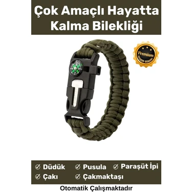 Özel Üretim Kiti Düdük Çakı Pusula Çakmaktaşı Paraşüt Ipi Rahat Çok Amaçlı Hayatta Kalma