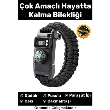 Özel Üretim Kiti Düdük Çakı Pusula Çakmaktaşı Paraşüt Ipi Rahat Çok Amaçlı Hayatta Kalma