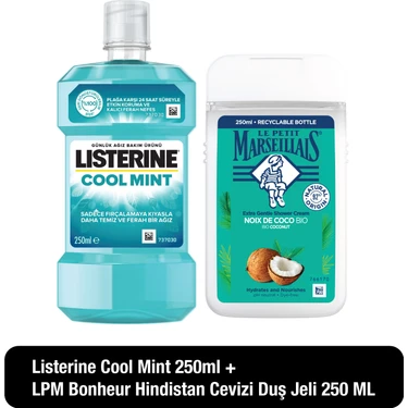 Listerine Cool Mint 250 ml + Le Petit Marseillais Bonheur Hindistan Cevizi Duş Jeli 250