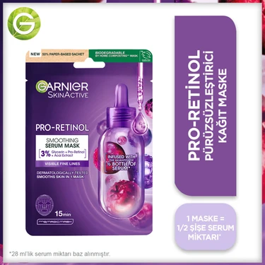 Garnier Pro-Retinol Pürüzsüzleştirici Kağıt Maske 15 Dakika İçinde İnce Çizgileri