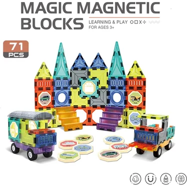 Learning Fun Magic Magnetic Blocks 71 Parça Manyetik Oyuncak Bloklar Seti Stickerlar