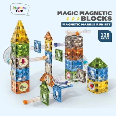 Learning Fun Manyetik Stem Oyuncak 128 Parça - Diamond Marble Run Set Magic Magnetic