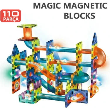 Learning Fun Manyetik Stem Oyuncak 110 Parça - Işıklı Marble Run Set Magic Magnetic