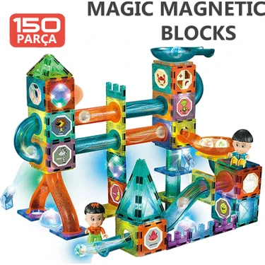 Learning Fun Manyetik Oyuncak Manyetik Blok Seti Stem Oyuncak 150 Parça - Işıklı Marble Run Set