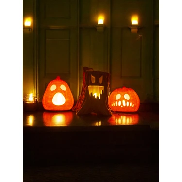 Megart3d Cadılar Bayramı 3'Lü Set - 2 Bal Kabağı Ve 1 Ağaç, Halloween Dekor, Tealight