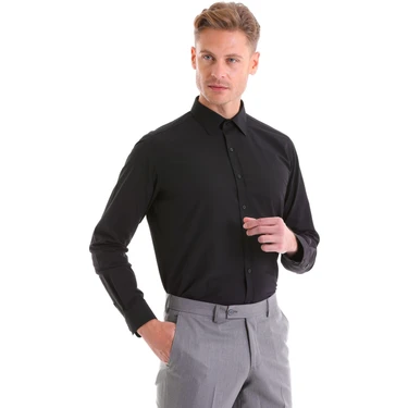 Hatemoğlu Erkek Siyah Slim Fit Pamuklu Uzun Kollu