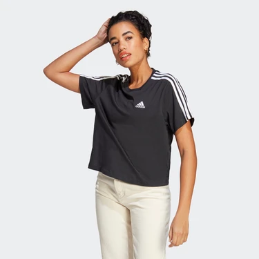 Adidas 3 Striped Cropped Kad n Siyah Gunluk T Shirt. Fiyat