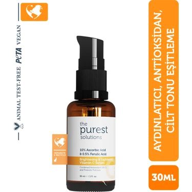 The Purest Solutions, C Vitamini Aydınlatıcı ve Ton Eşitleyici Cilt Bakım Serumu 30 ml (%10