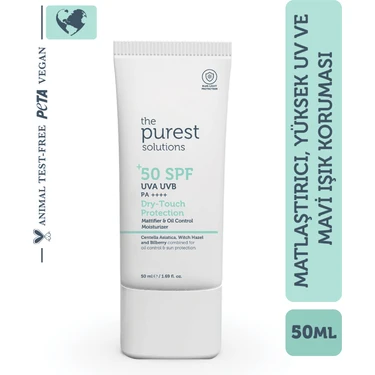 The Purest Solutions, Yağlı ve Karma Ciltler İçin Matlaştırıcı Güneş Koruyucu Krem SPF 50, 50