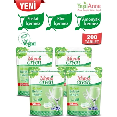 Mom's green 4'lü Set- 50'li Oksijenli Bulaşık Makinesi Tableti 4x50=200