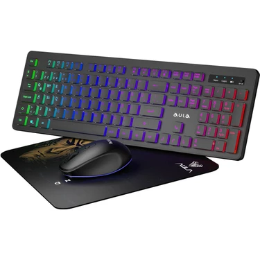 Aula AC208 Rainbow 2.4GHz Kablosuz Şarjlı Türkçe Q Klavye / Mouse ve Mousepad