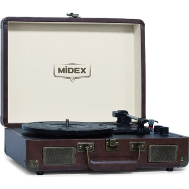 Midex Mtx-101CR Nostaljik Retro Pikap Plak Çalar (Şarjlı Bluetooth Aux Hoparlörlü 3 Devir) İğne