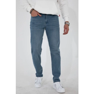 Hlt Jeans Erkek Taşlamalı Mavi Regular Fit Rahat Kesim Esnek Likralı Denim Jeans Kot Pantolon
