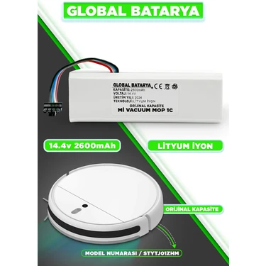 Global Batarya Xiaomi Mi Vacuum Mop 1c 2in1 Akıllı Robot Süpürge Bataryası 14.4V 2600MAH