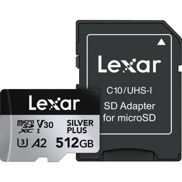 Lexar 512GB Silver Plus Micro SD Hafıza Kartı UHS-I 205MB 4K V30 Hız