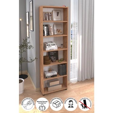 Bofigo 6 Raflı Kitaplık Dekoratif Kitaplık Modern Kitaplık Poyraz