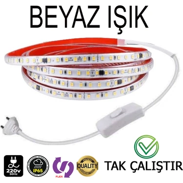 Elektroled Market 220V Şerit LED  Tak Çalıştır Anahtarlı Beyaz Işık (Yüksek