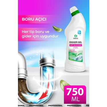 Grass Dıgger-Gel Lavabo Açıcı - Kanalizasyon Boruları Için Alkali Temizleyici Jel (750