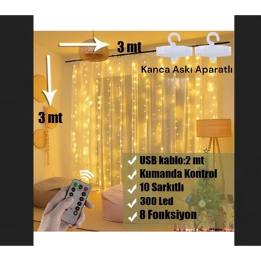 Sge Teknoloji  3x3 Metre 300 LED Kumandalı LED Perde Işığı Peri