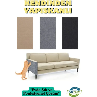 Katflex Bej Yapışkanlı Koltuk Kenarı Koruyucu Kedi Tırmalama Halısı Kedi Tırnak Bakım Halısı (50 cm