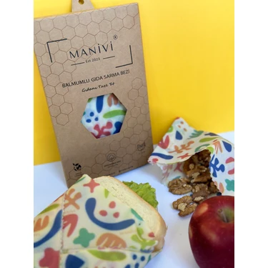 Manivi Çocuk Balmumlu Gıda Saklama Kumaşı & Bezi Set 4 Parça  2 Adet 20 x 20 cm 2 Adet 30 x 30