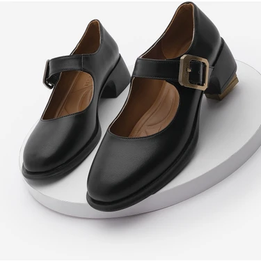 Marjin Kadın Tokalı Kalın Topuk Günlük Ayakkabı Loafer Meniz