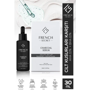 French Secret Aktif Kömür İçeren Charcoal Bakım Serumu Aha %01 + Bha%01 + Niacinamide 30