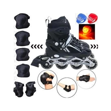 Paten Ayarlanabilir 2+1 Işıklı Metal Gövde Alıştırma Pateni Çantalı + Dizlik