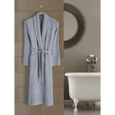 Rozet Tekstil Gri 4XL Büyük Beden Şalyaka Cepli Bornoz Pamuklu Hamam Sauna Banyo Battal Kadın Erkek