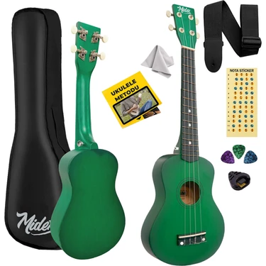 Midex UKX-233GR Yeşil Concert Ukulele (Askı Çanta Metod