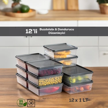 Porsima 1180 12 li Buzdolabı Organizer  Derin Dondurucuya Uygun Buzluk Bakliyat Saklama Kabı -
