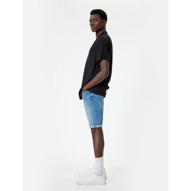 Koton Slim Fit Kot Şort Bermuda Düğmeli Cep