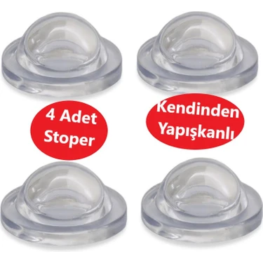 Silikon Kapı Stoperi Şeffaf 4 Adet Tamponu Kendinden Yapışkanlı Şeffaf Kapı Kolu