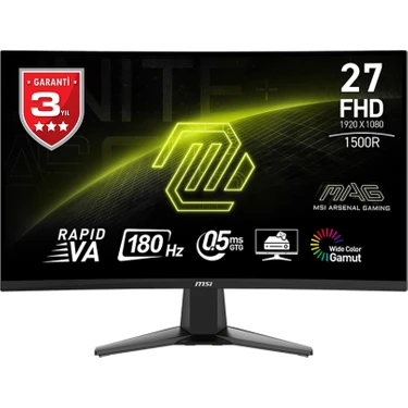 MSI 27" MAG 27C6F 1920x1080 (FHD) 16:9 CURVE 1500R RAPID VA 180HZ 1MS ADAPTIVE-SYNC GAMING