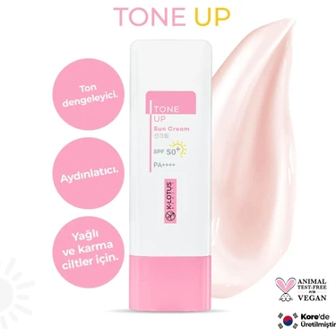 K-Lotus Beauty K-Lotus Tone Up Yüz ve Vücut Spf 50+ Güneş Koruyucu Krem Pa++++ 50 ml (Tüm Cilt