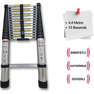 440 cm. - 15  Basamaklı Teleskobik / Teleskopik Merdiven - I Tipi Uzayan