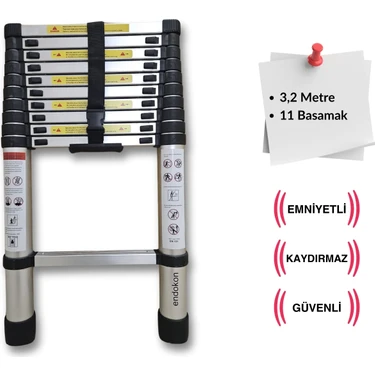 320 cm. - 11  Basamaklı Teleskobik / Teleskopik Merdiven - I Tipi